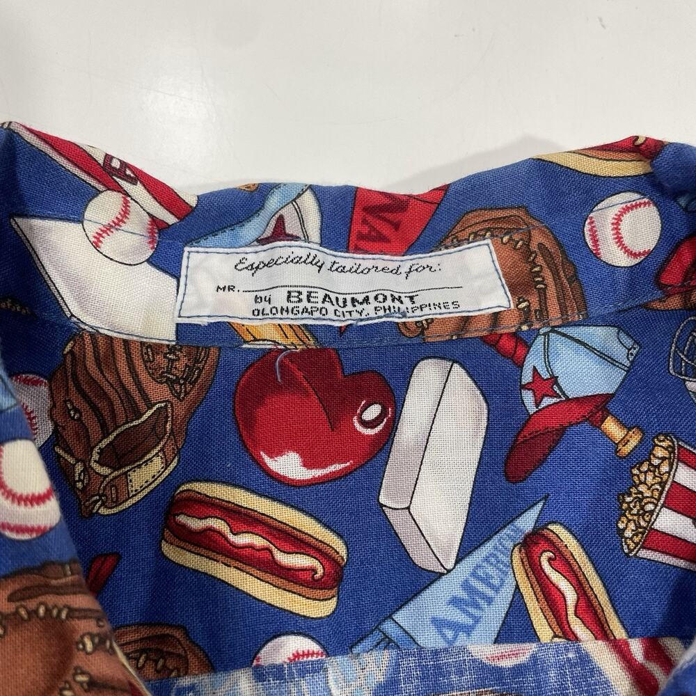 VTG Beaumont Men’s Large Tailored Baseball All Over Print Hawaiian Shirt EUC